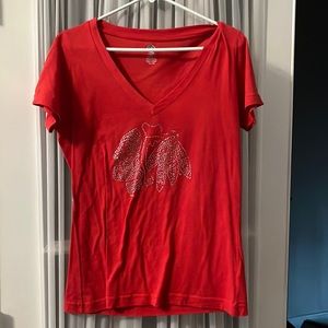 Womens - red Blackhawks rhinestone shirt - size Lg